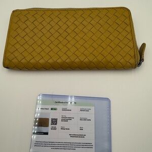 Bottega Veneta Woven intrecciato Leather Zip Around Wallet - Mustard
